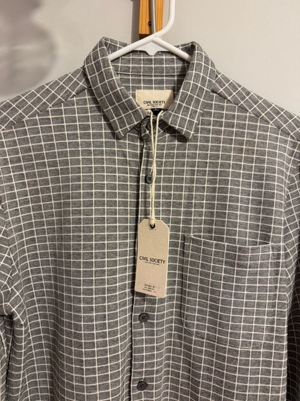 Windowpane Stripe Grey Button-Down Shirt Size S